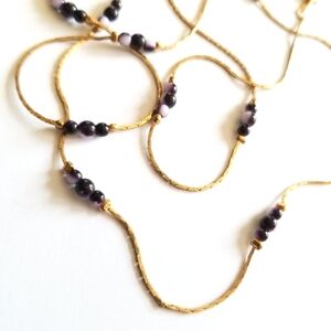 Vintage Korea necklace dainty purple glass beads gold tone chain